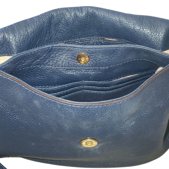 MICHAEL KORS Signature Fold Over Navy Blue Crossbody / Shoulder Bag w/ Gold - Picture 13 of 15